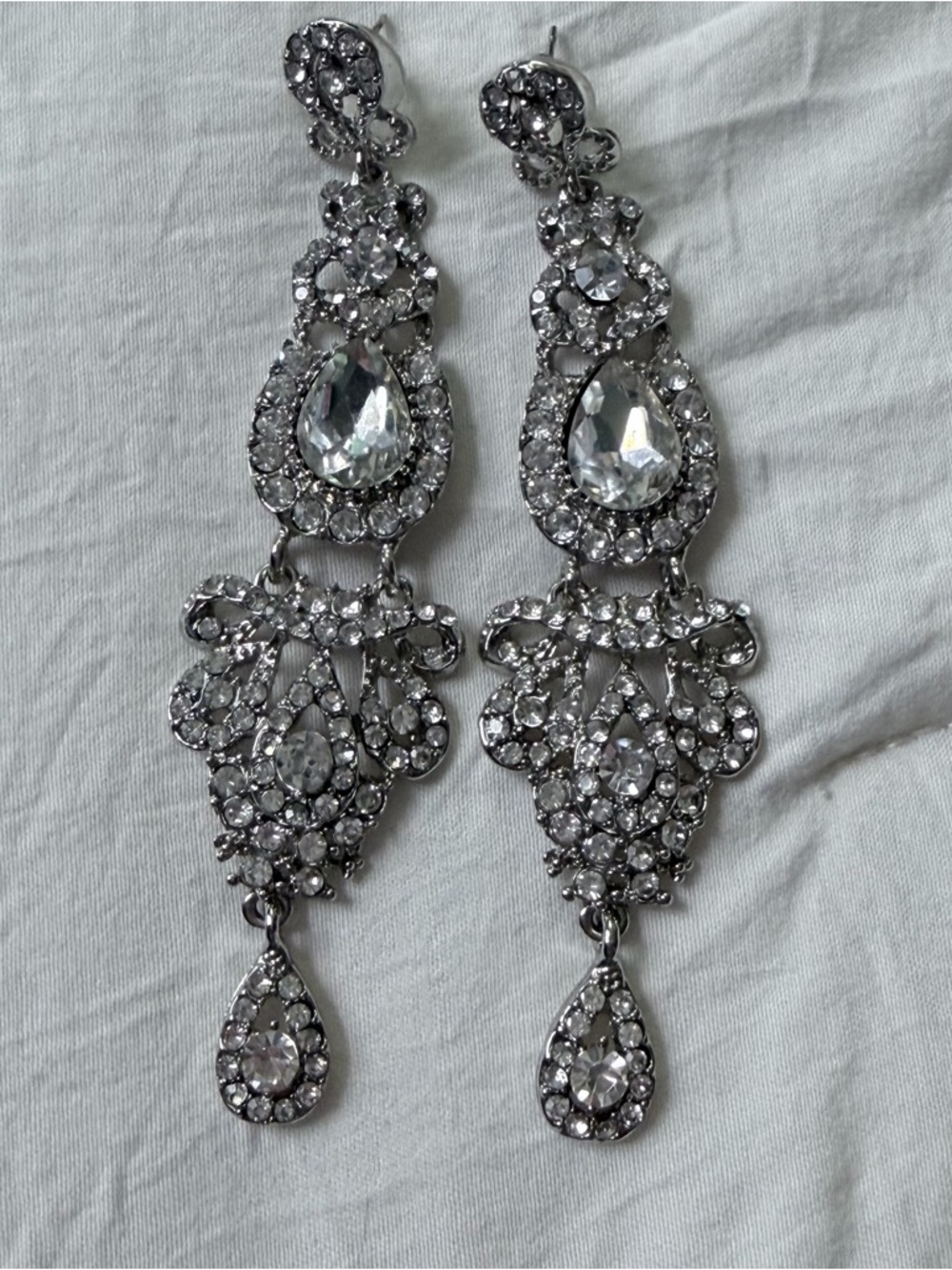 Vintage Y2K 1990 Inspo Large Teardrop Chandelier Luxury Diamond Silver Earrings